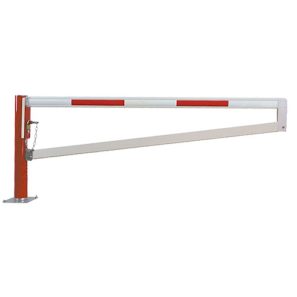 Stein HGS Wegesperre "Alpha 145" drehbar, 3m, Sperrbalken: natur, rote Reflexstreifen, Stütze: ohne Farbe, Dreikantzylinder, 13747-0206