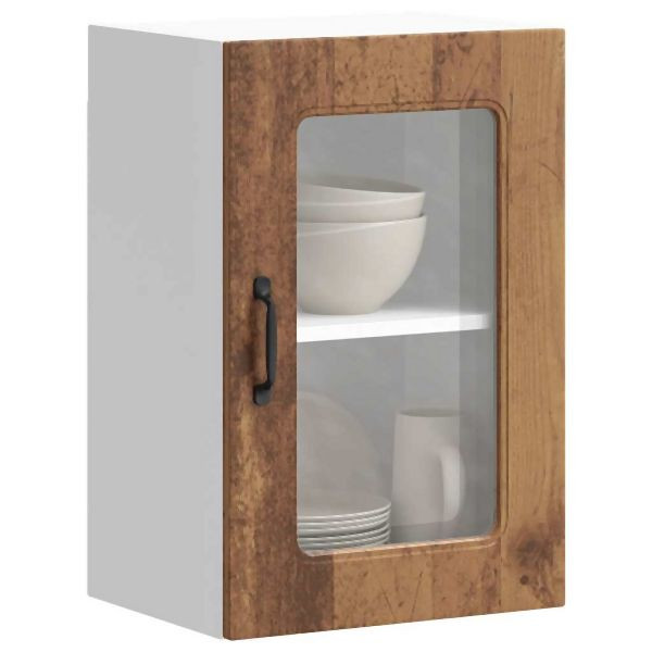 vidaXL Küchen-Hängeschrank mit Glastür Altholz-Optik Holzwerkstoff, 853535