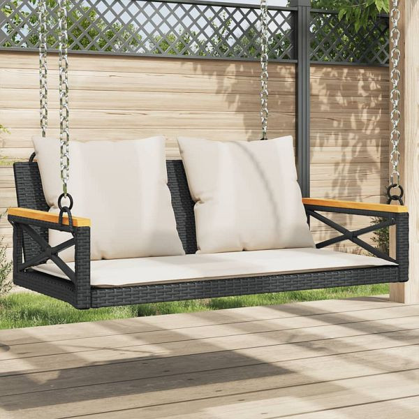 vidaXL Hängebank mit Kissen Schwarz 109x62x40 cm Poly Rattan, 368155