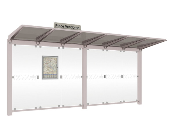 Procity Wartehalle Venedig - Ohne Seitenverkleidungen, Farbe RAL 7044, Maße: Breite 5000 x Höhe 2422 x Tiefe 1520 mm, 529660.7044