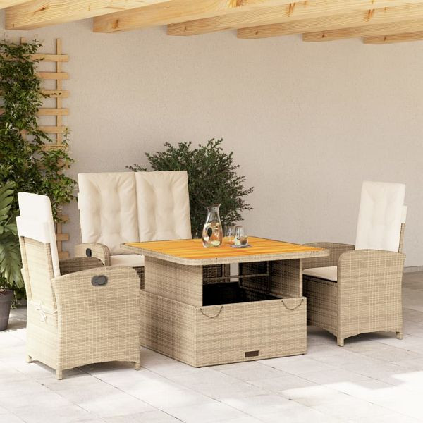 vidaXL 4-teilig Garten-Essgruppe mit Kissen Beige Poly Rattan, 3277356
