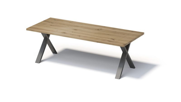Bisley Fortis Table Regular, 2400 x 1000 mm, gerade Kante, geölte Oberfläche, X-Gestell, Oberfläche: natürlich / Gestellfarbe: blankstahl, F2410XP303