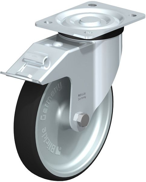 Blickle L-PATH 200G-FI Stahlblech-Lenkrolle, mittelschwere Ausführung, mit Anschraubplatte & Feststeller, Thermoplastisches Polyurethan, Grau, 847023