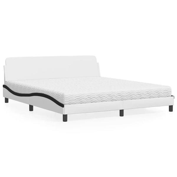vidaXL Bett mit Matratze Weiß und Schwarz 180x200 cm Kunstleder, 3208463