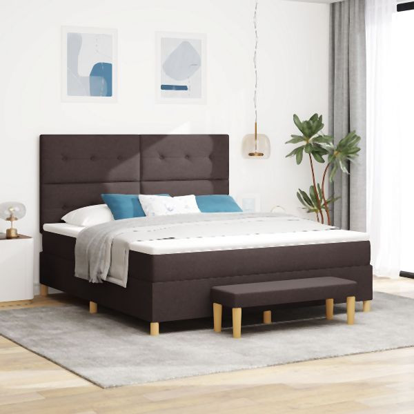 vidaXL Boxspringbett mit Matratze und Bank Dunkelbraun 180x200 cm Stoff, 3344320