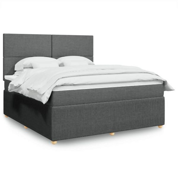 vidaXL Boxspringbett mit Matratze Dunkelgrau 180x200 cm Stoff, 3292129