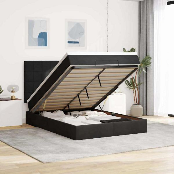 vidaXL Ottoman-Bett mit Matratzen & LEDs Schwarz 140x200 cm Samt, 3314326