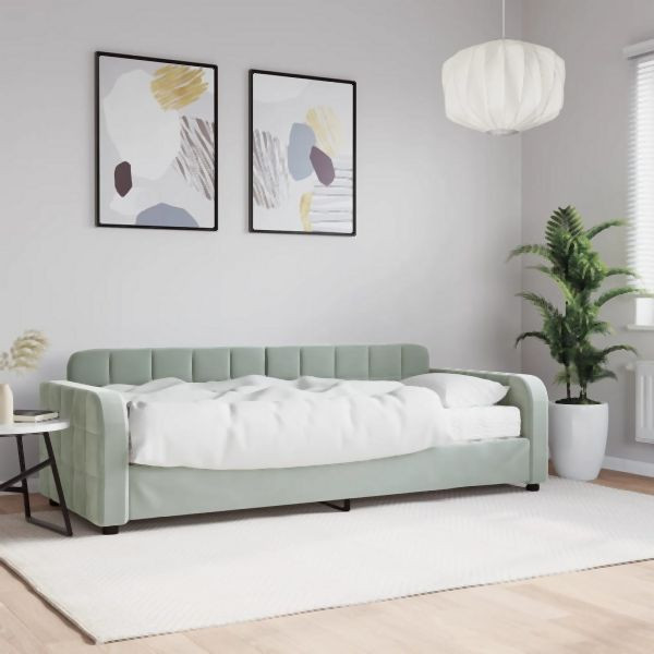 vidaXL Tagesbett mit Matratze Hellgrau 80x200 cm Samt, 3196898
