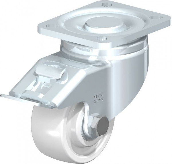 Blickle LH-SPO 80K-FI Stahlblech-Lenkrolle, Schwerlast-Ausführung, mit Anschraubplatte & Feststeller, Polyamid, Weiß, 754640