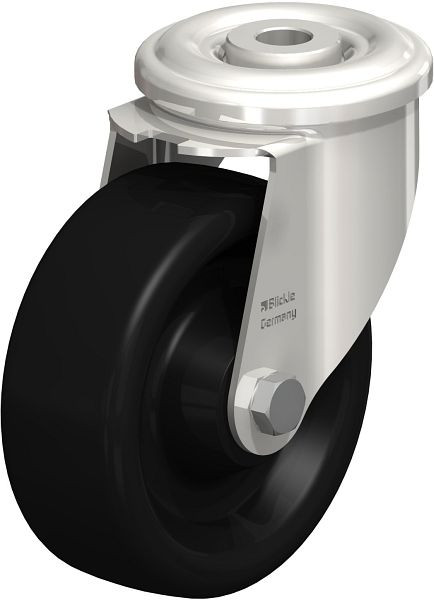 Blickle LIXR-PHN 102G Hitzebeständige Edelstahl-Lenkrolle mit Rückenloch, Phenolharz, Schwarz, 603076