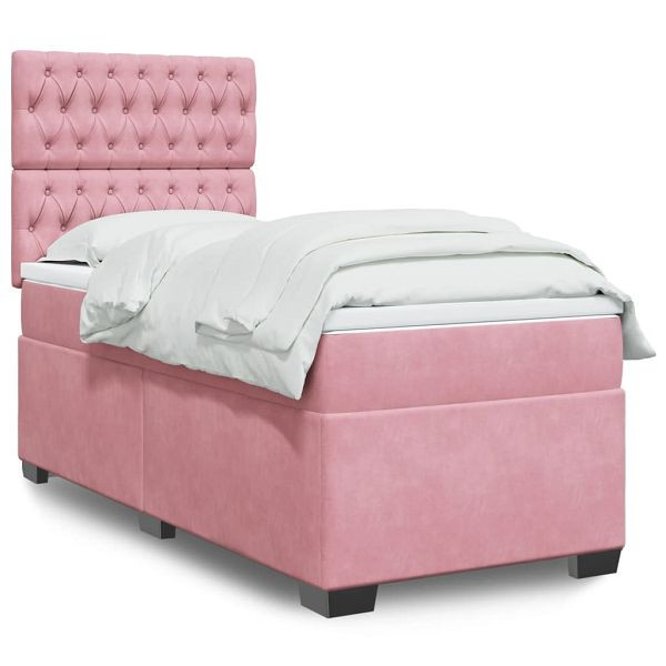 vidaXL Boxspringbett mit Matratze Rosa 100x200 cm Samt, 3290845