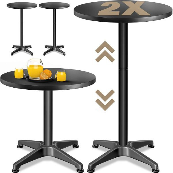casaria Stehtisch 2er-Set Ø60cm höhenverstellbar 70/115cm Alu Schwarz, 109704