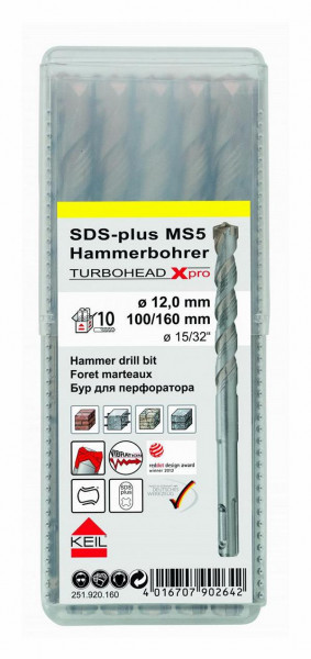 KEIL Hammerbohrer Sortiment SDS-plus MS5 TURBOHEAD Xpro RechteckPack 10-teilig Ø 10,0 x 100 x 160 mm, A1.251.900.160