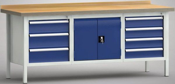 KLW Standard-Werkbank - 2000 x 700 x 840 mm L x T x H, L: 150EA/2x175EA, mittig 2-Tür Schrank, R: 4x125EA, WS239N-2000M40-E7026
