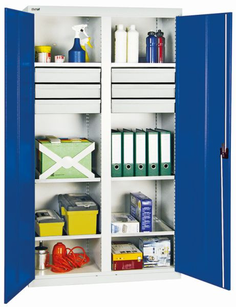 stumpf Werkzeug- und Materialschrank Serie 2000, 7035/5010, 6 Schubladen, Mitteltrennwand, 6 Fachböden, 2004274