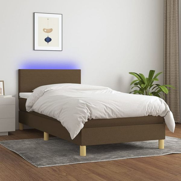 vidaXL Boxspringbett mit Matratze & LED Dunkelbraun 100x200 cm Stoff, 3133536