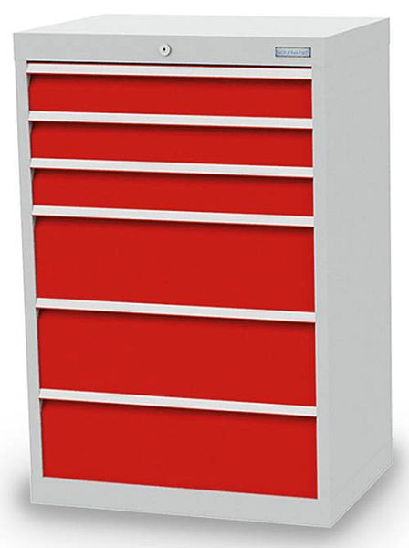 Bedrunka+Hirth Schubladenschrank, Tiefe 500 mm, R 24-16, 680 x 500 x 1019 mm, 6 x Schubladen (3x 100VA, 3x 200VA), Tragkraft 75 kg, 60.303-75