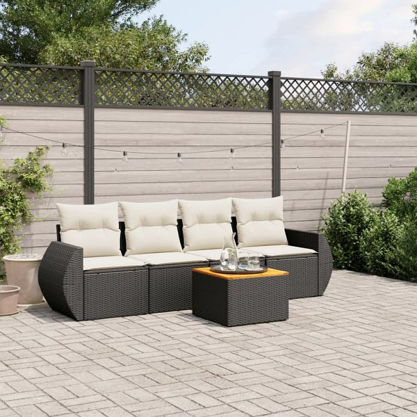 vidaXL 5-teilig Garten-Sofagarnitur mit Kissen Schwarz Poly Rattan, 3257211