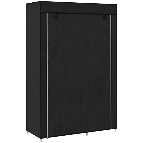 HOMCOM Kleiderschrank Stoffschrank mit 2 Kleiderstangen, 6 Fächern, Schwarz, 850-213V00BK