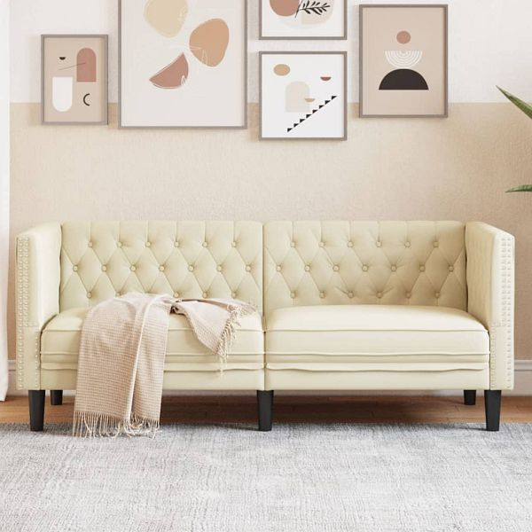 vidaXL Chesterfield-Sofa 2-Sitzer Creme Kunstleder, 372660