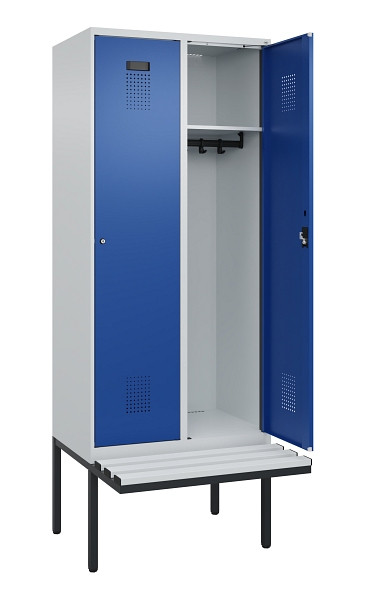 C+P Spind Evolo PLUS, 2 Abteile, 2120x800x815mm, 7035/5010, Haken 4, Zylinderschloss, Material Sitzfläche Kunststoff, 0490407-22 S10087