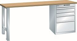 LISTA Werkbank 27x36E (BxTxH) 1500x750x840mm Multiplex KEY Lock, 5 Schubladen, Farbe: Lichtgrau, 40.970.020