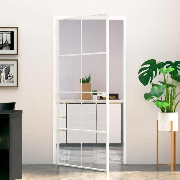 vidaXL Innentür Weiß 93x201,5 cm Hartglas & Aluminium Schlank, 153672