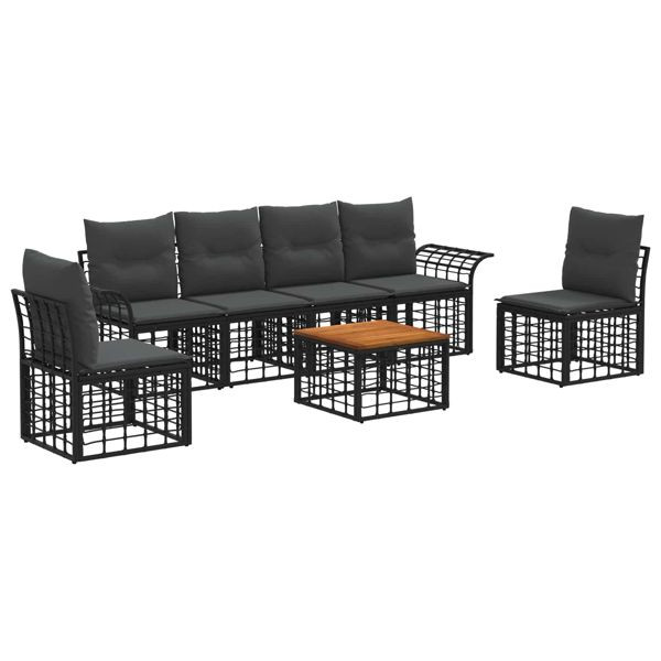 vidaXL Outdoor-Sofagarnitur 7-teilig Schwarz und Dunkelgrau Polyester, 3437665