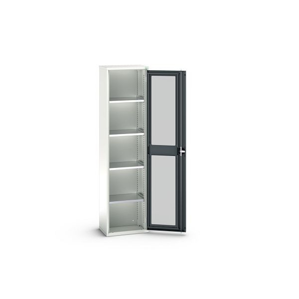 bott verso Flügeltürschrank mit Sichtfenster, mit 4 Fachböden, BxTxH: 525 x 350 x 2000 mm, Lichtgrau / Anthrazitgrau, 16926073.19