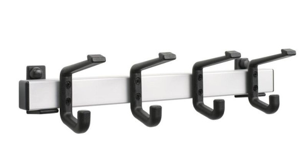 Deskin Wandgarderobe mit 4 Hut- und Mantelhaken, eloxiertes Aluminium, silber, B 400 x H 90 x T 120 mm, 268348