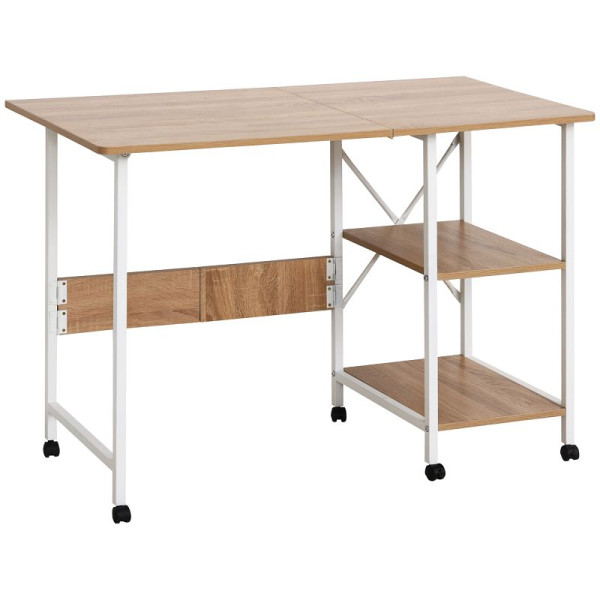 HOMCOM Klapptisch Schreibtisch Beistelltisch Bürotisch Mobiler Computertisch mit Rollen MDF Natur, 836-194