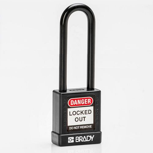 Brady Vorhängeschlösser, Aluminiumgehäuse, Nylonschutz, VE: 6 Stück, lichte Bügelhöhe 75 mm, schwarz, 307972