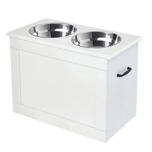 PawHut Futterstation, 2 Fressnäpfe aus Edelstahl, versteckter Stauraum, 60 x 30 x 41 cm, D08-021WT
