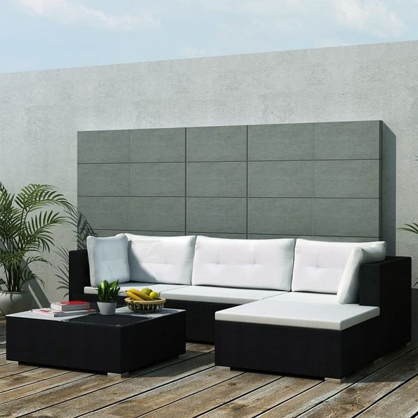 vidaXL 5-teilig Garten-Lounge-Set mit Auflagen Poly Rattan Schwarz, 41872