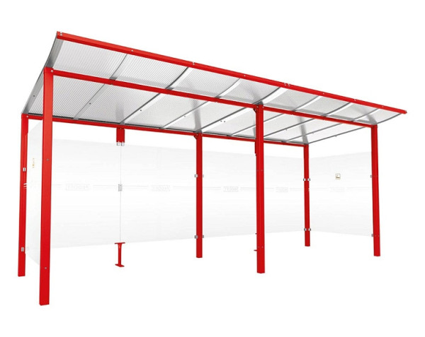 Procity Raucherunterstand Modulo - Ohne Frontverkleidung - Tiefe 1990 mm, Farbe RAL 3020, Maße: Breite 5000 x Höhe 2250 x Tiefe 2000 mm, 529573.3020