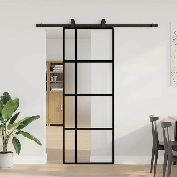 vidaXL Schiebetür mit Beschlag Schwarz 76x205 cm Hartglas, 3375838