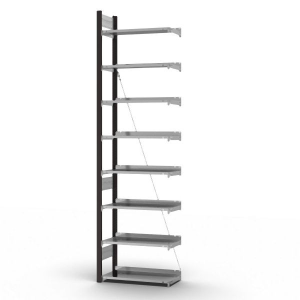 hofe Anbauregal, zerlegt, 8 Böden 2700 x 300 x 750 mm, verzinkt Stützprofile - anthrazitgrau/RAL 7016, HAA27307EX