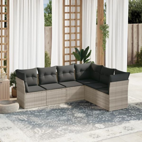 vidaXL 6-tlg. Garten-Sofagarnitur mit Kissen Hellgrau Poly Rattan, 3249521