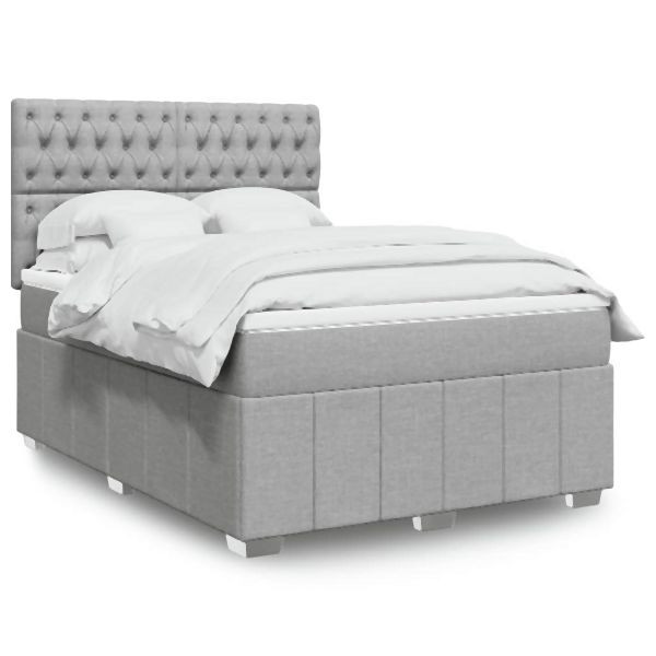 vidaXL Boxspringbett mit Matratze Hellgrau 140x190 cm Stoff, 3291670