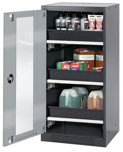 asecos Chemikalienschrank Systema-T CS-53LG, Korpus anthrazit, Flügeltüren silber, 3 Tablarauszüge, 208716