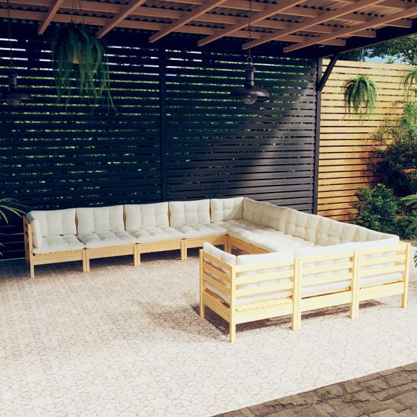vidaXL 11-teilig Garten-Lounge-Set mit Creme Kissen Kiefernholz, 3097019