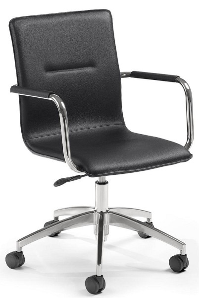 Deskin Konferenz-/Bürodrehstuhl META, Fußkreuz Aluminium_poliert, Leder schwarz, 290982