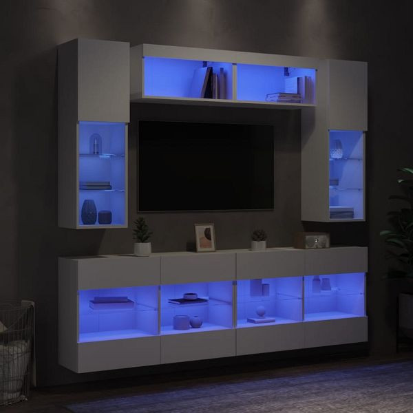 vidaXL 6-teilig TV-Wohnwand mit LED-Leuchten Weiß, 3216797