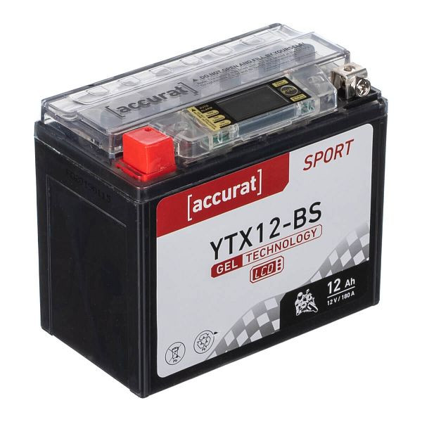 Accurat Sport GEL LCD YTX12-BS Motorradbatterie 12Ah 12V 180A, MBG-LCD-YTX12