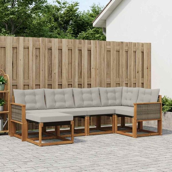 vidaXL Outdoor-Sofagarnitur mit Kissen 6-teilig Natürlich und Hellgrau, 3382059