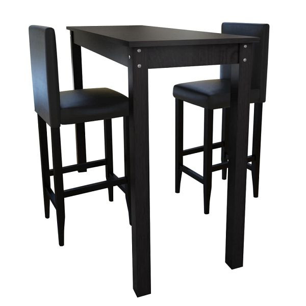 vidaXL Barset Bartisch mit 2 Barhockern Schwarz, 160727