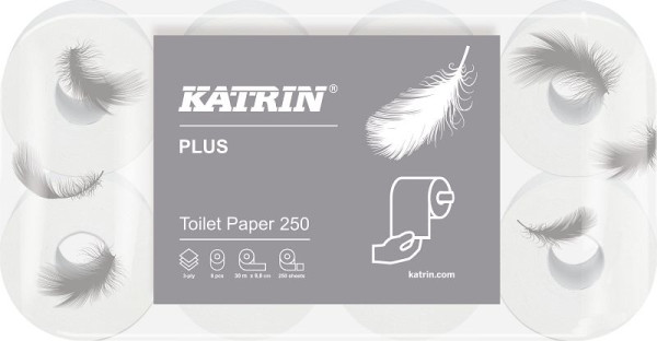 Katrin Toilettenpapier - Plus Toilet 250, weiß, 9,45 x 12,0 cm, 3-lagig, VE: 48 Stück, 104872