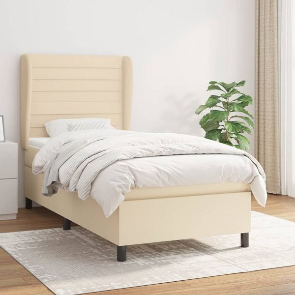 vidaXL Boxspringbett mit Matratze Creme 90x190 cm Stoff, 3128010