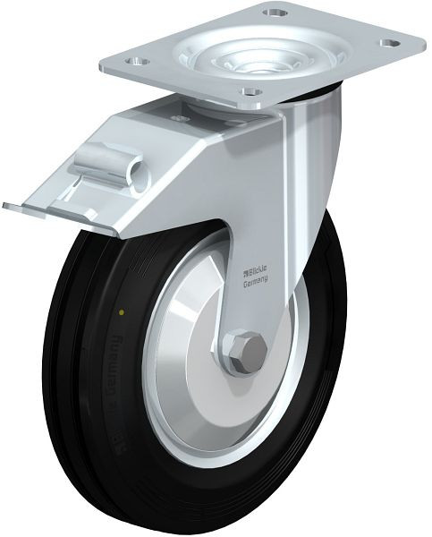 Blickle LE-VE 200R-FI-EL-FA Stahlblech-Lenkrolle mit Anschraubplatte & Feststeller, Vollgummi, Schwarz, 749719