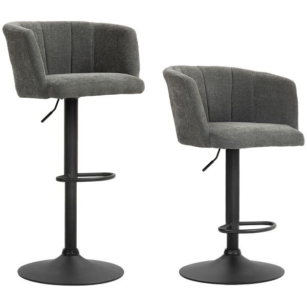 HOMCOM Barhocker 2er-Set, Schalenrücken, höhenverstellbar, Fußstütze, für Küche oder Esszimmer, Metallbasis, Dunkelgrau, 83A-183V00CG